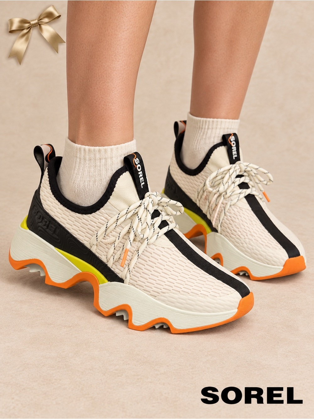 Sorel Kinetic Impact II Lace Sneakers White Black Orange Size 7